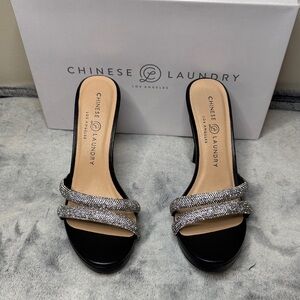 NEW Chinese Laundry FRIENDLY Rhinestone Double Strap Slip-on Stiletto Heels